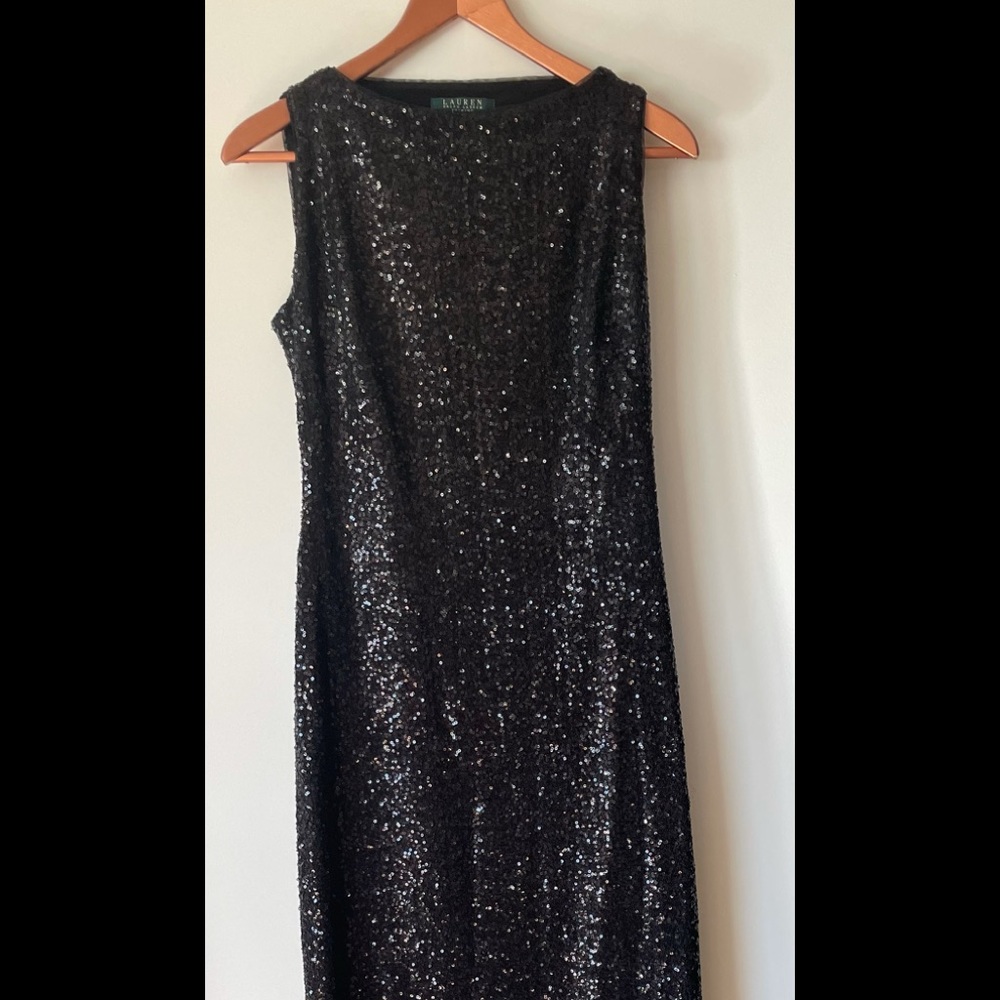 LAUREN RALPH LAUREN ALLOVER SEQUIN LINED SIDE SLIT EVENING SLEEVELESS SIZE 12